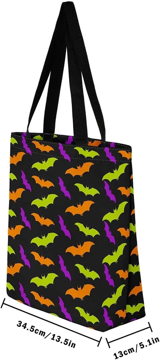 Halloween Theme Casual Travel Bag Black Cat Shopping Grocery Shoulder Bag Happy Halloween Canvas Tote Bag