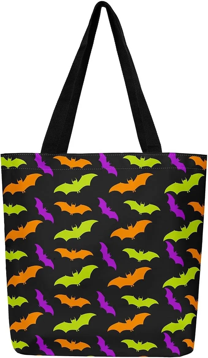 Halloween Theme Casual Travel Bag Black Cat Shopping Grocery Shoulder Bag Happy Halloween Canvas Tote Bag