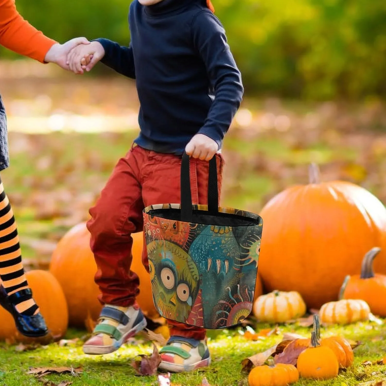 Halloween Trick Or Treat Bags Halloween Tote Bag Blue And White Flowers Gift Bags Halloween Candy Buckets