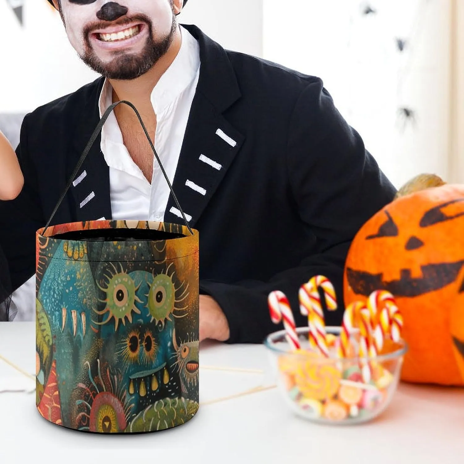 Halloween Trick Or Treat Bags Halloween Tote Bag Blue And White Flowers Gift Bags Halloween Candy Buckets