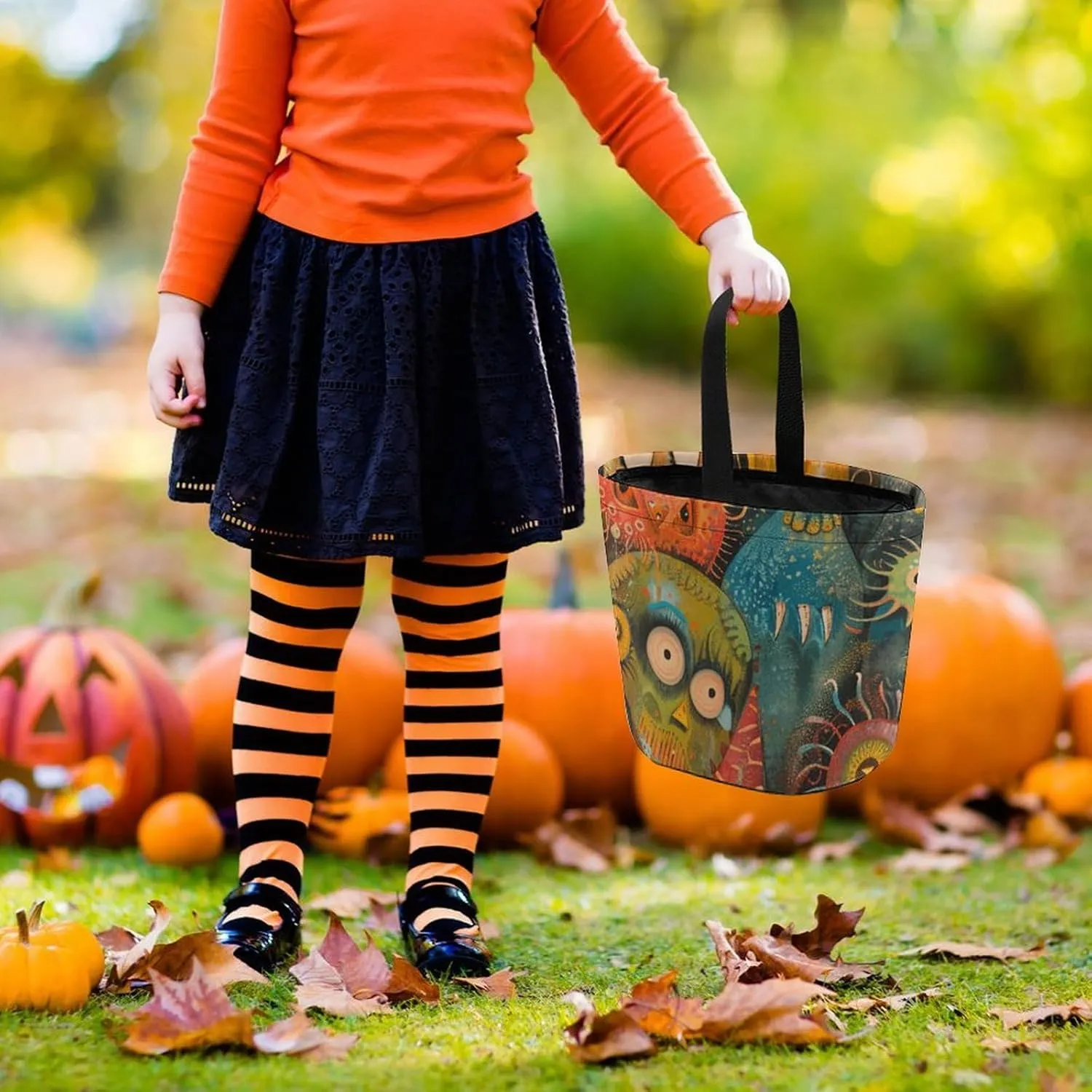 Halloween Trick Or Treat Bags Halloween Tote Bag Blue And White Flowers Gift Bags Halloween Candy Buckets
