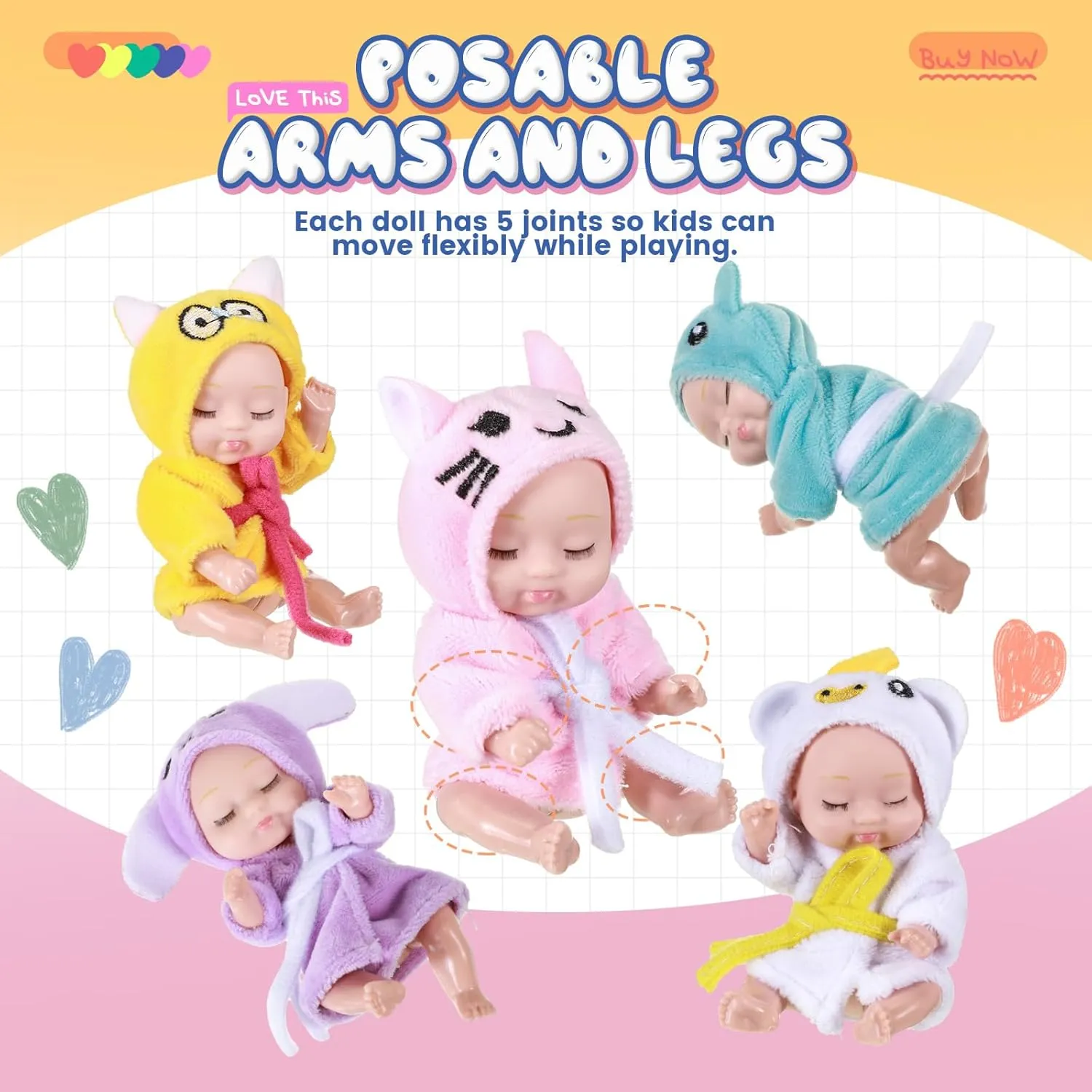 Hanaive 6 Pcs Mini Christmas Dolls 4 Inch Reborn Cute Realistic Baby Doll Holiday Birthday Gifts Set for Girls Toddlers Kids Basket Stuffers (Sleepwear)