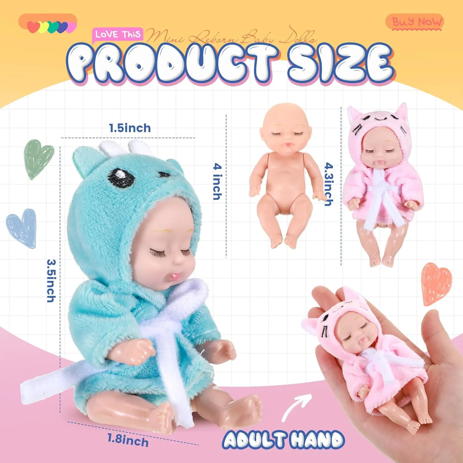 Hanaive 6 Pcs Mini Christmas Dolls 4 Inch Reborn Cute Realistic Baby Doll Holiday Birthday Gifts Set for Girls Toddlers Kids Basket Stuffers (Sleepwear)