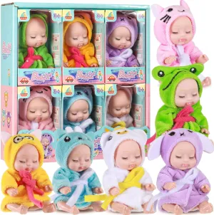 Hanaive 6 Pcs Mini Christmas Dolls 4 Inch Reborn Cute Realistic Baby Doll Holiday Birthday Gifts Set for Girls Toddlers Kids Basket Stuffers (Sleepwear)