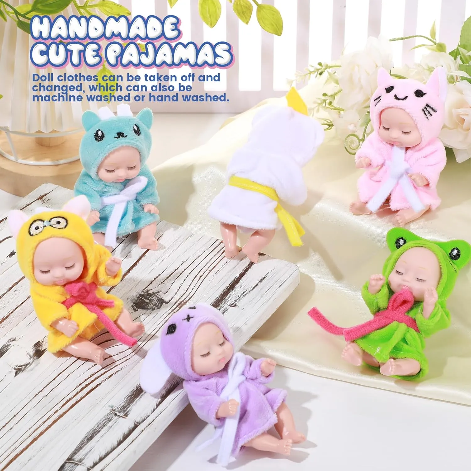 Hanaive 6 Pcs Mini Christmas Dolls 4 Inch Reborn Cute Realistic Baby Doll Holiday Birthday Gifts Set for Girls Toddlers Kids Basket Stuffers (Sleepwear)
