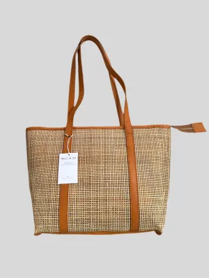 Handcrafted Rattan Tote Bag | Tan Leather & Natural Rattan | Capri