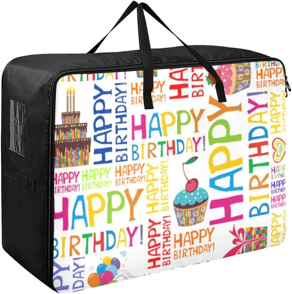 Happy Birthday Storage Bags Extra Large Moving Bags with Strong Zippers and Carrying Handles, Zippered Storage Bag for Moving