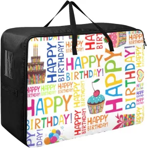 Happy Birthday Storage Bags Extra Large Moving Bags with Strong Zippers and Carrying Handles, Zippered Storage Bag for Moving