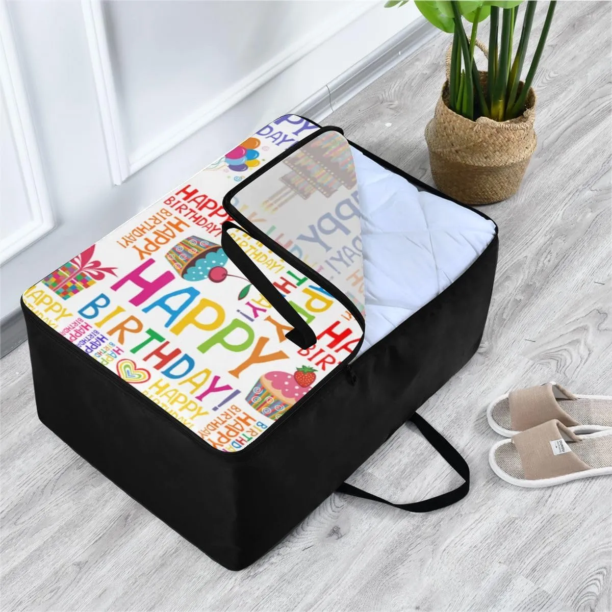 Happy Birthday Storage Bags Extra Large Moving Bags with Strong Zippers and Carrying Handles, Zippered Storage Bag for Moving