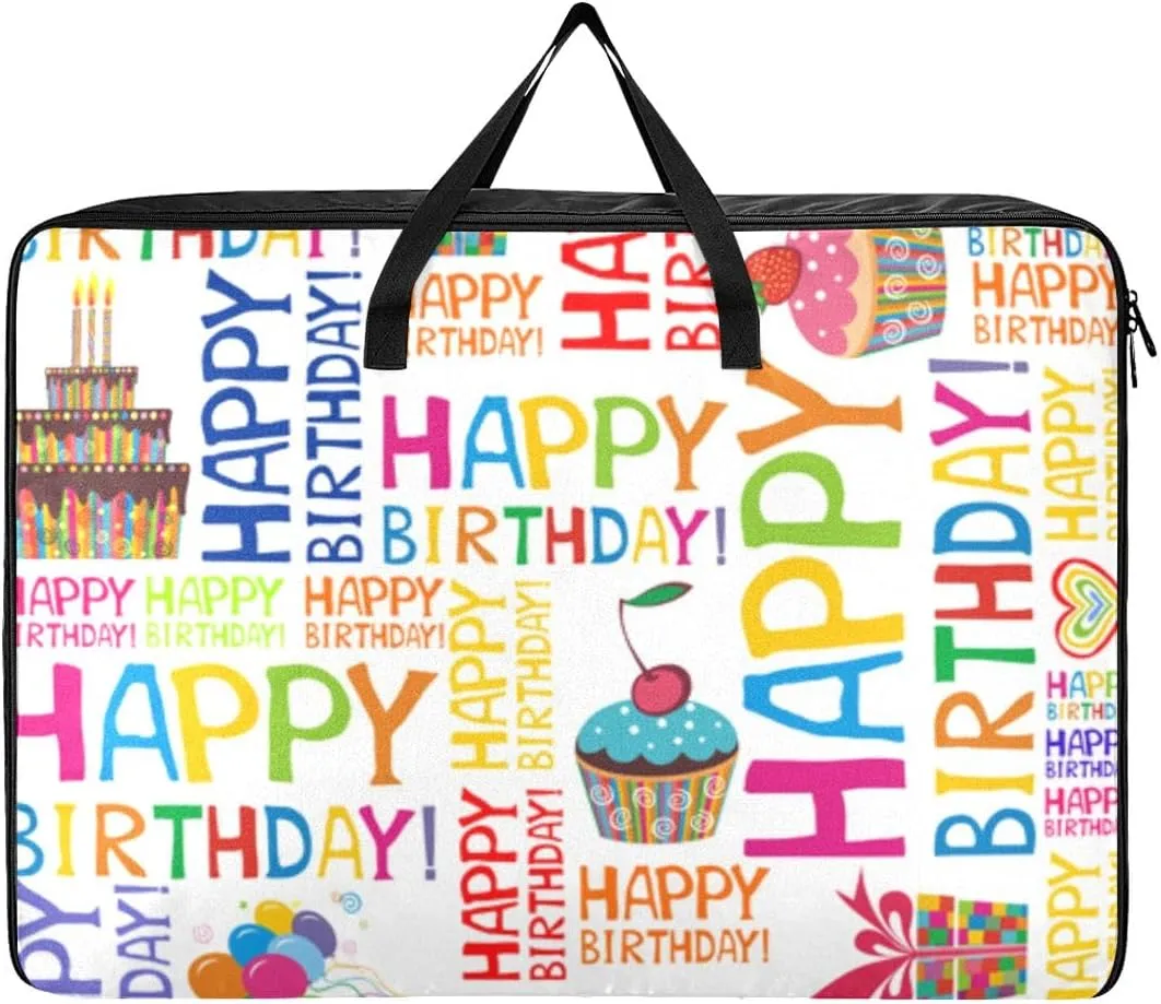 Happy Birthday Storage Bags Extra Large Moving Bags with Strong Zippers and Carrying Handles, Zippered Storage Bag for Moving