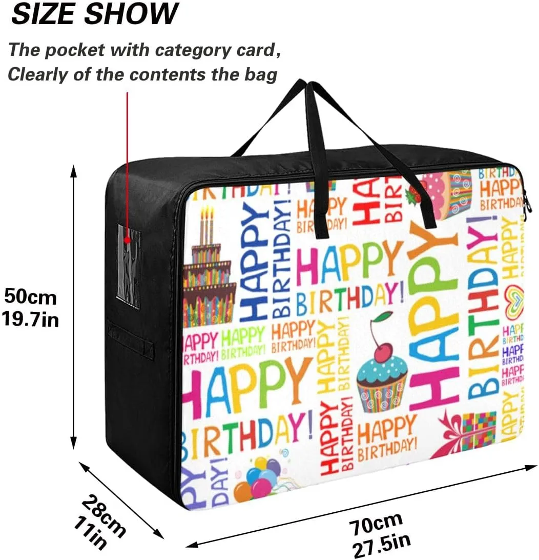 Happy Birthday Storage Bags Extra Large Moving Bags with Strong Zippers and Carrying Handles, Zippered Storage Bag for Moving