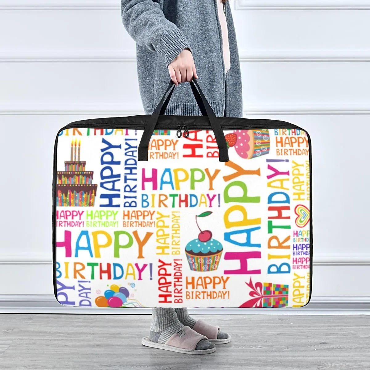 Happy Birthday Storage Bags Extra Large Moving Bags with Strong Zippers and Carrying Handles, Zippered Storage Bag for Moving