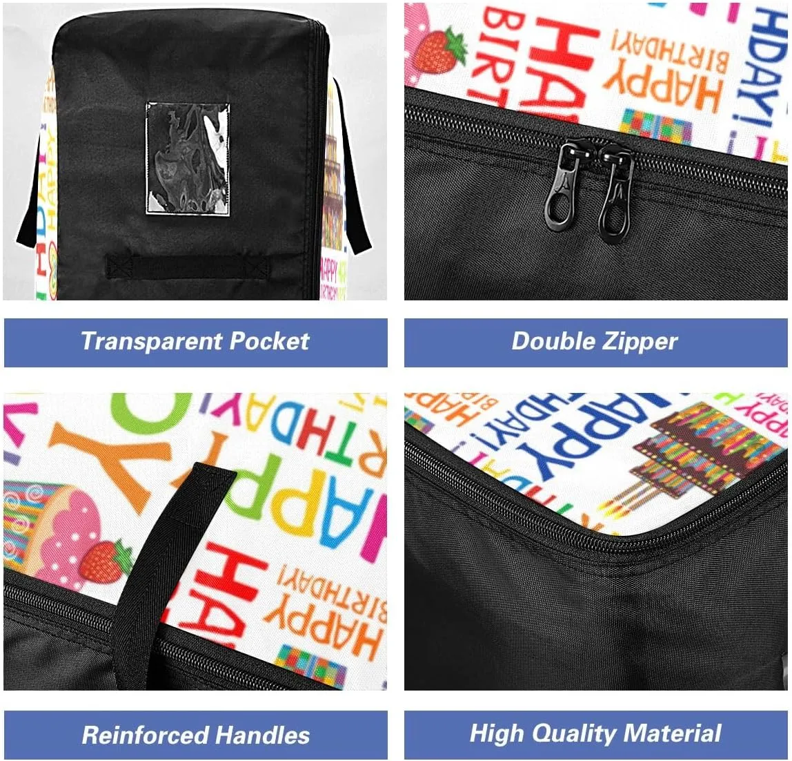 Happy Birthday Storage Bags Extra Large Moving Bags with Strong Zippers and Carrying Handles, Zippered Storage Bag for Moving