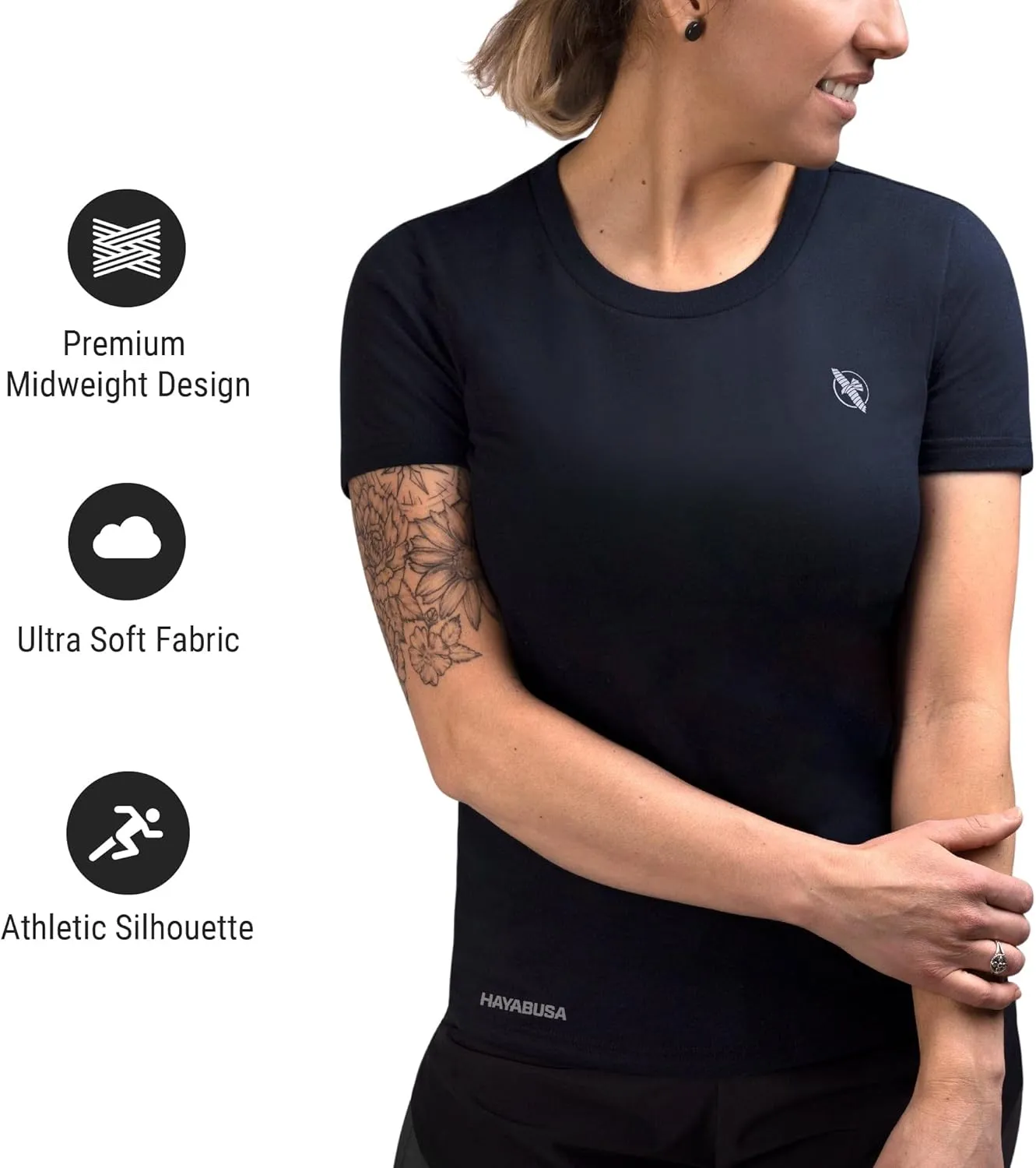 Hayabusa Women's Essential T-Shirt - Logo Graphic, Cotton Blend, Athletic Cut