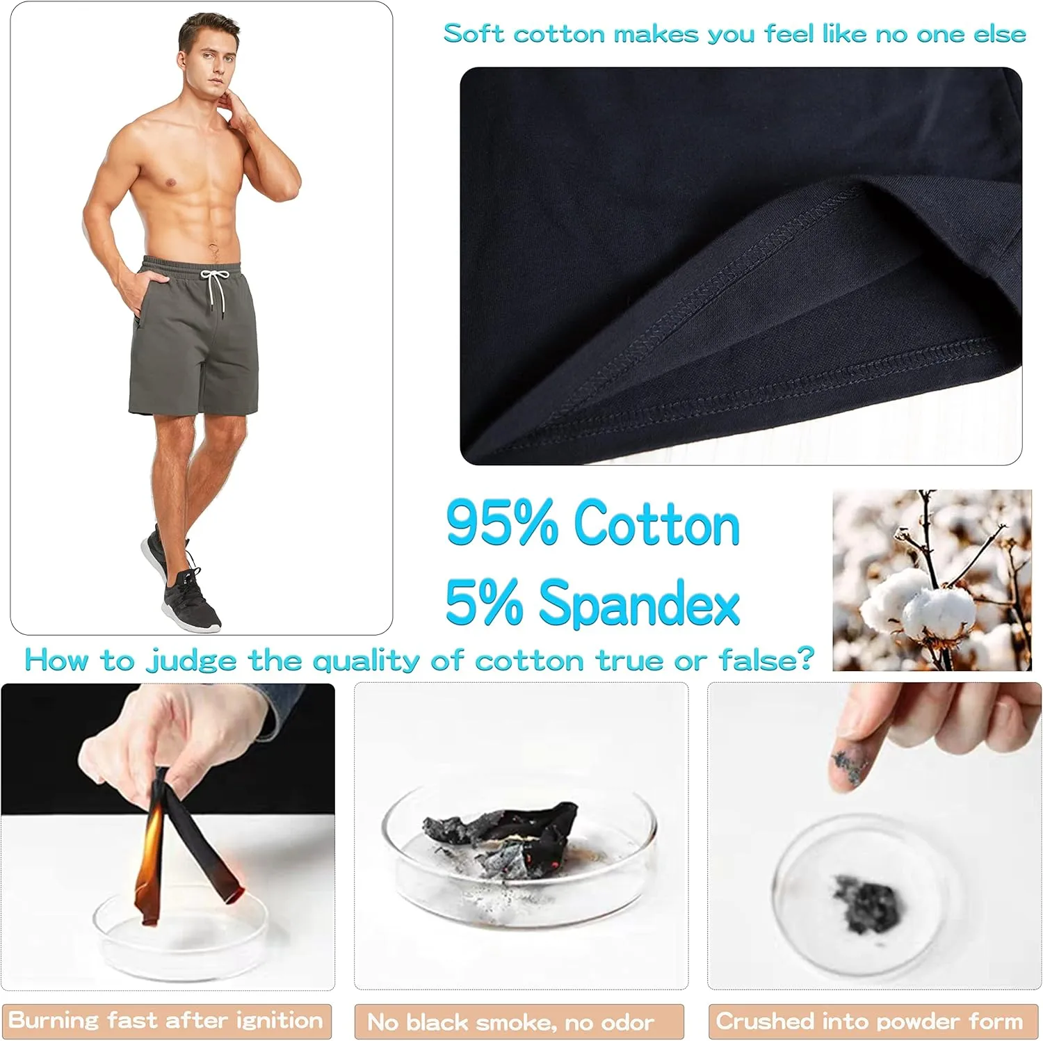 HEALONG Mens Athletic Shorts Cotton: Workout Gym Running Exercise Training - 7" Drawstring Fashion Sports with Zipper Pockets