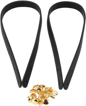 HEEPDD Bag Strap, 2Pcs 21.7 Inch Handmade Leather Bag Handles with Light Gold Rivets for Shoulder Bag Purse Making Supplies(Black)