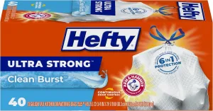 Hefty Ultra Strong Tall Kitchen Trash Bags, Clean Burst Scent, 13 Gallon, 40 Count