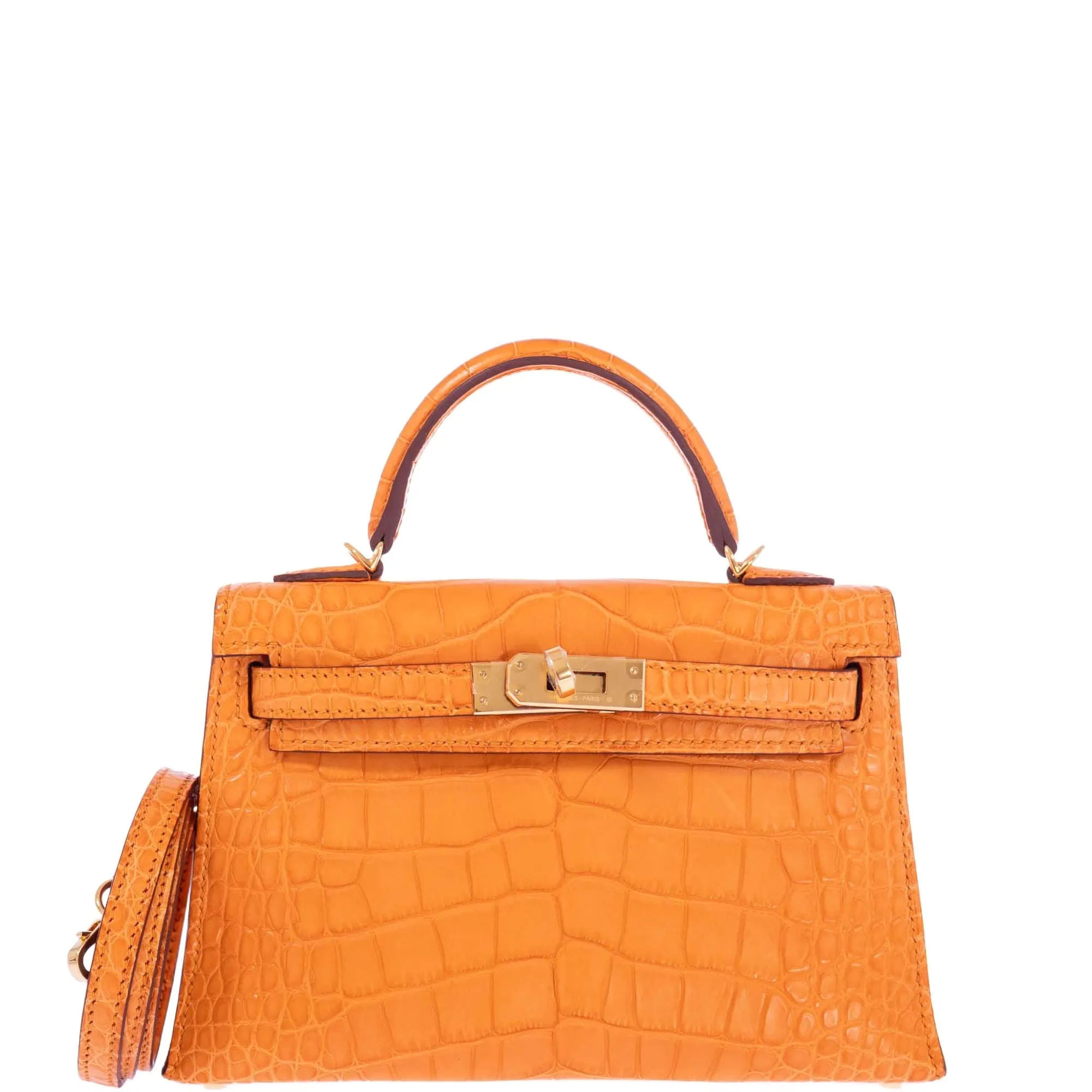 Hermès Kelly 20 Mini II Sellier Apricot Matte Alligator Gold Hardware