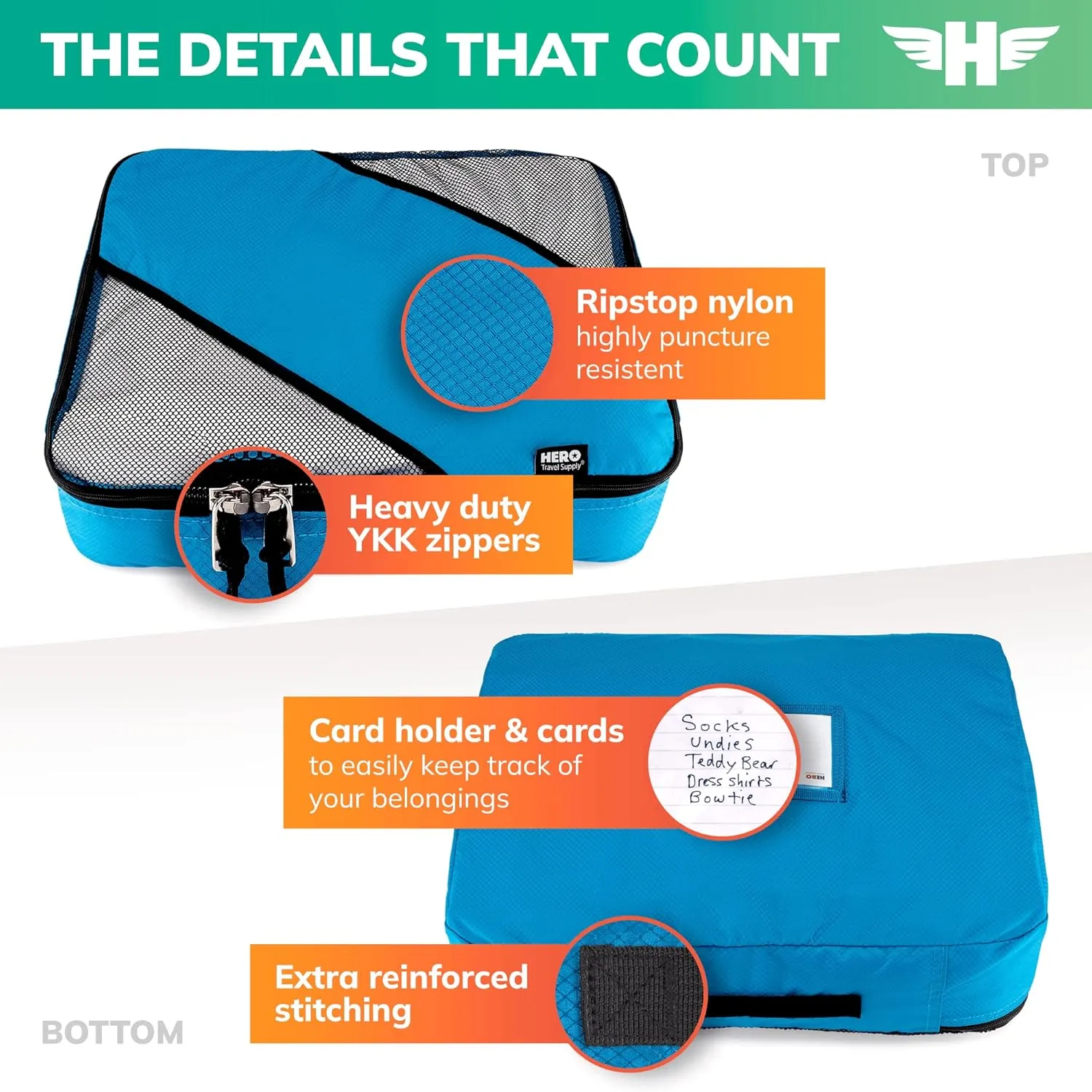 HERO Packing Cubes (3 Set) for Carry On Luggage with Bonus Laundry Bag