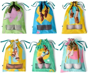 Hexafun 100% Organic Printed Cotton Women's Shoe Bags for Travel and Storage | for Dustproof Packing | Portable Footwear Organizer Bag | Drawstring Shoe Cover- Pack of 6