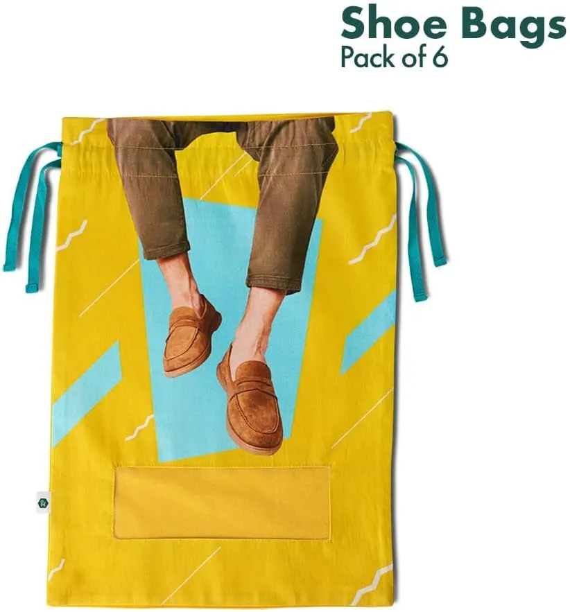 Hexafun 100% Organic Printed Cotton Women's Shoe Bags for Travel and Storage | for Dustproof Packing | Portable Footwear Organizer Bag | Drawstring Shoe Cover- Pack of 6