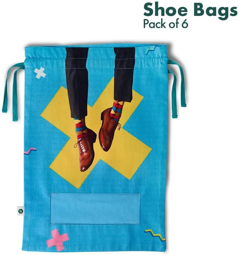 Hexafun 100% Organic Printed Cotton Women's Shoe Bags for Travel and Storage | for Dustproof Packing | Portable Footwear Organizer Bag | Drawstring Shoe Cover- Pack of 6