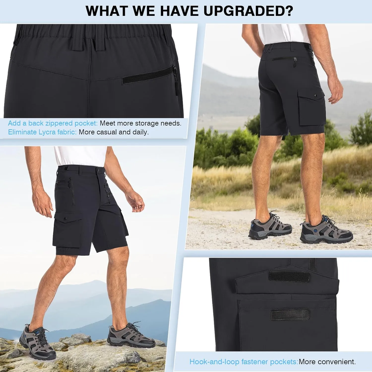 Hiauspor Men's Mountain Bike Shorts Stretch Cycling Quick Dry Hiking Cargo Shorts for Work Golf Fishing Tactical