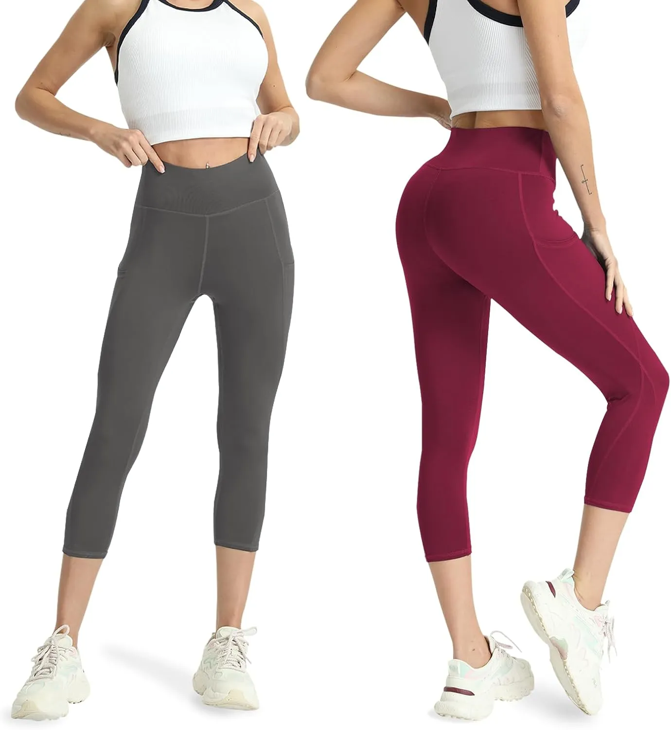 High Waisted Yoga Leggings for Women 4 Pack - Tummy Control Workout Capris with Pockets