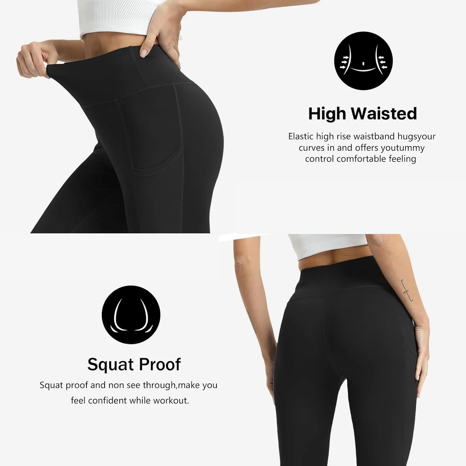 High Waisted Yoga Leggings for Women 4 Pack - Tummy Control Workout Capris with Pockets