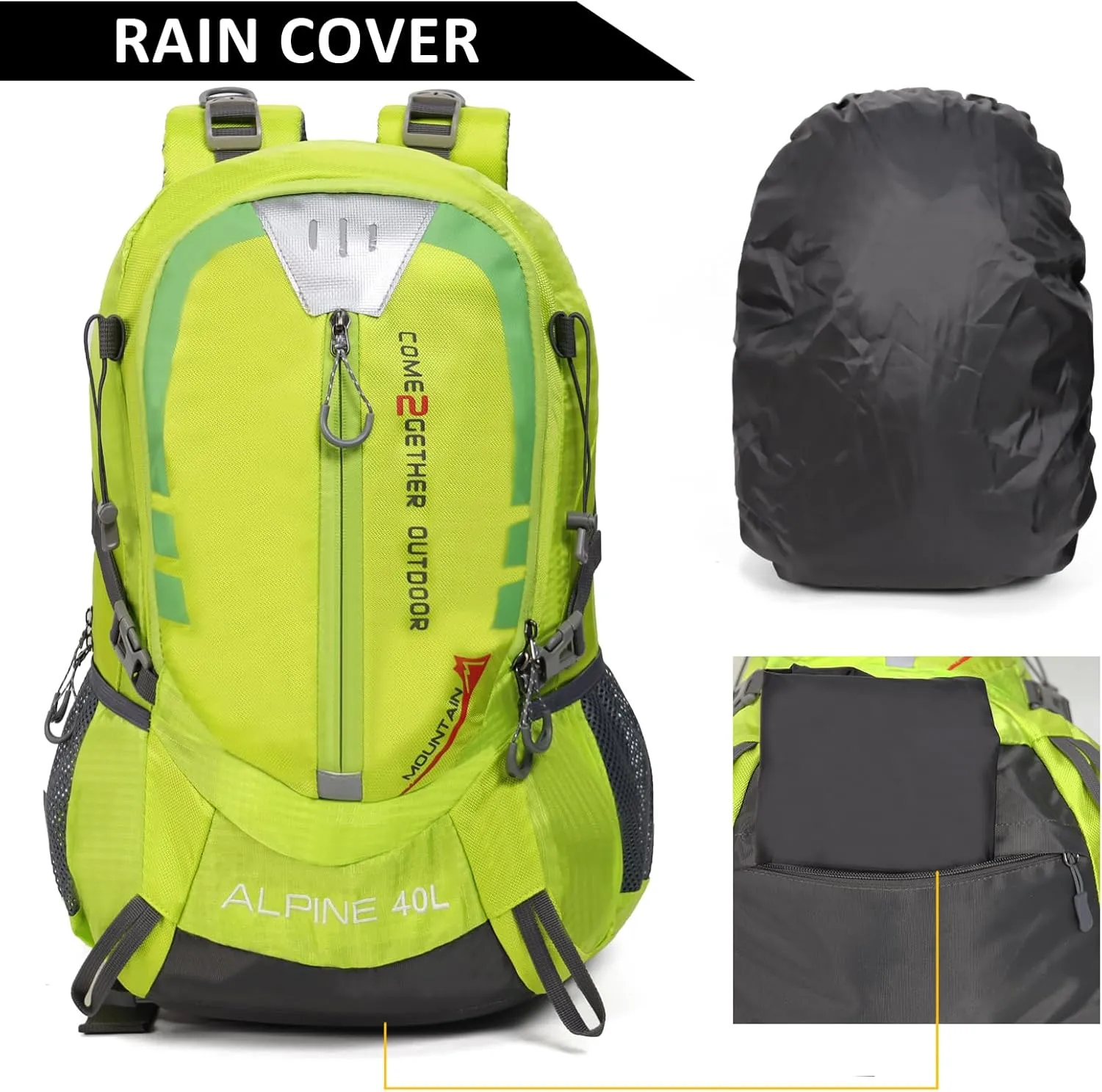 Hiking Backpack Camping 40L Outdoor Daypack Lightweight Travel Backpack with Rain Cover for Women Men (Green)