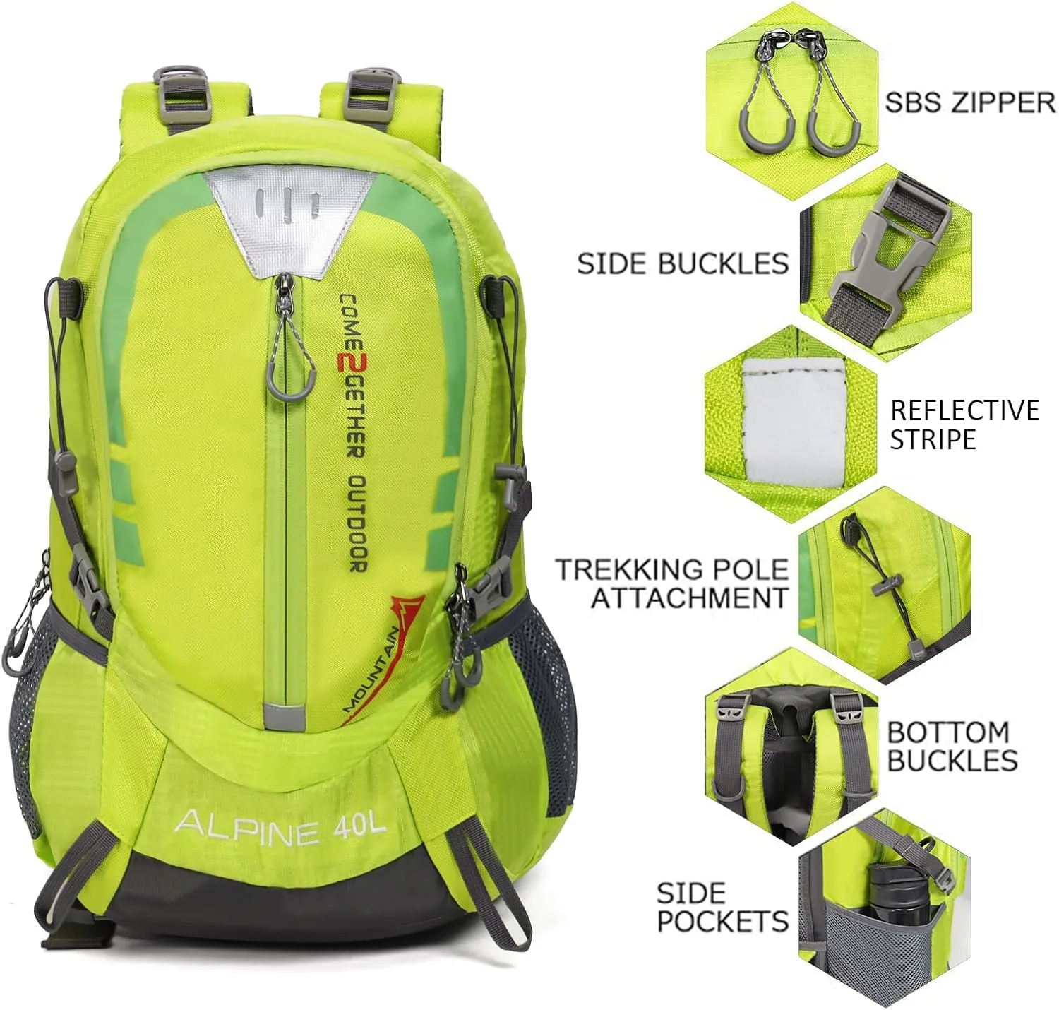 Hiking Backpack Camping 40L Outdoor Daypack Lightweight Travel Backpack with Rain Cover for Women Men (Green)