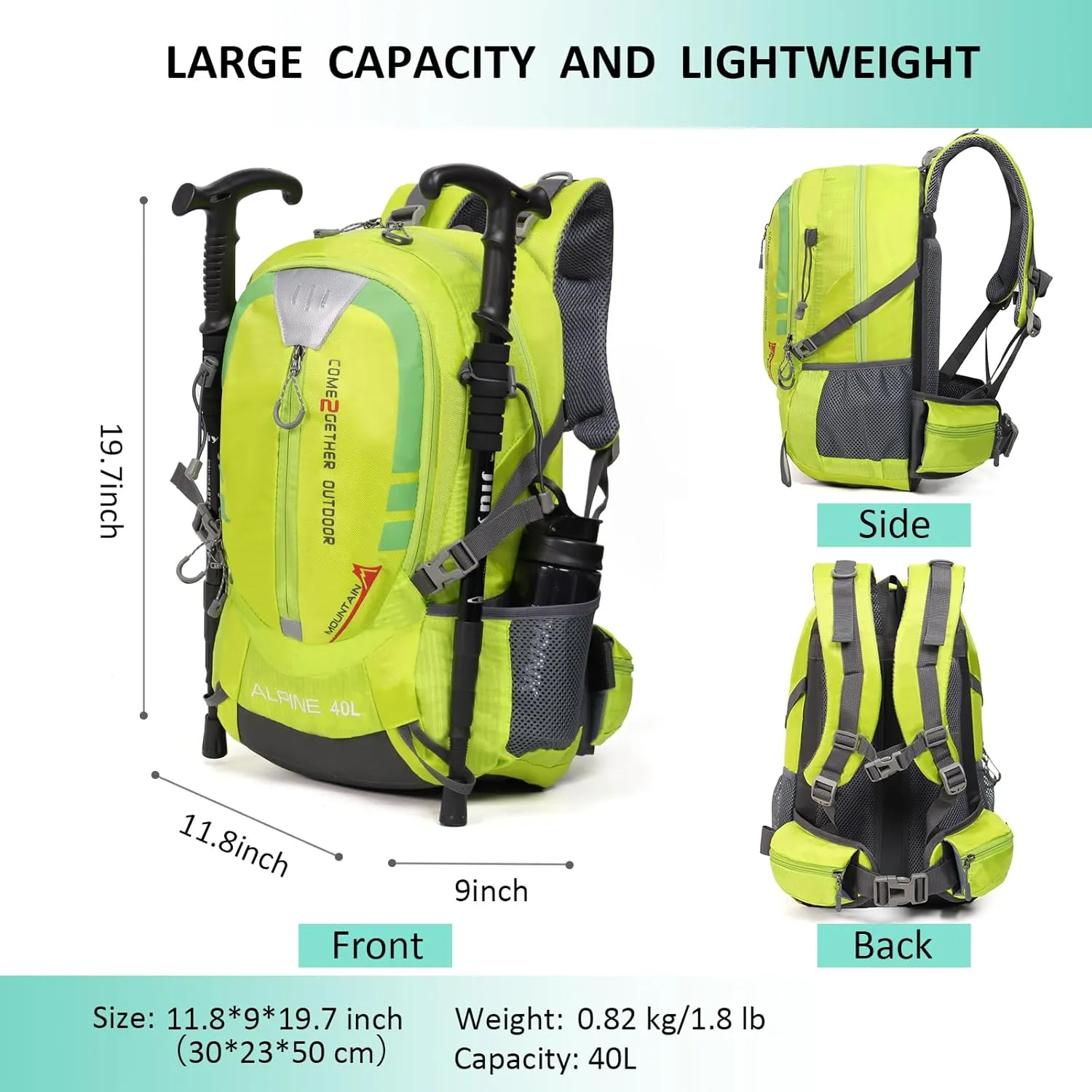Hiking Backpack Camping 40L Outdoor Daypack Lightweight Travel Backpack with Rain Cover for Women Men (Green)