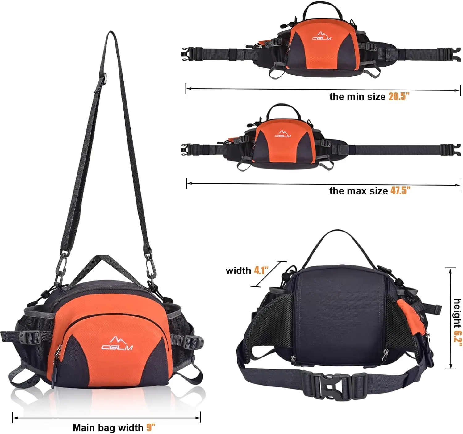 Hiking Fanny Pack Waist Bag with Water Bottle Holder for Men Women Outdoors Walking Running Lumbar Pack Fit iPhone iPod Samsung Phones (Orange0006)