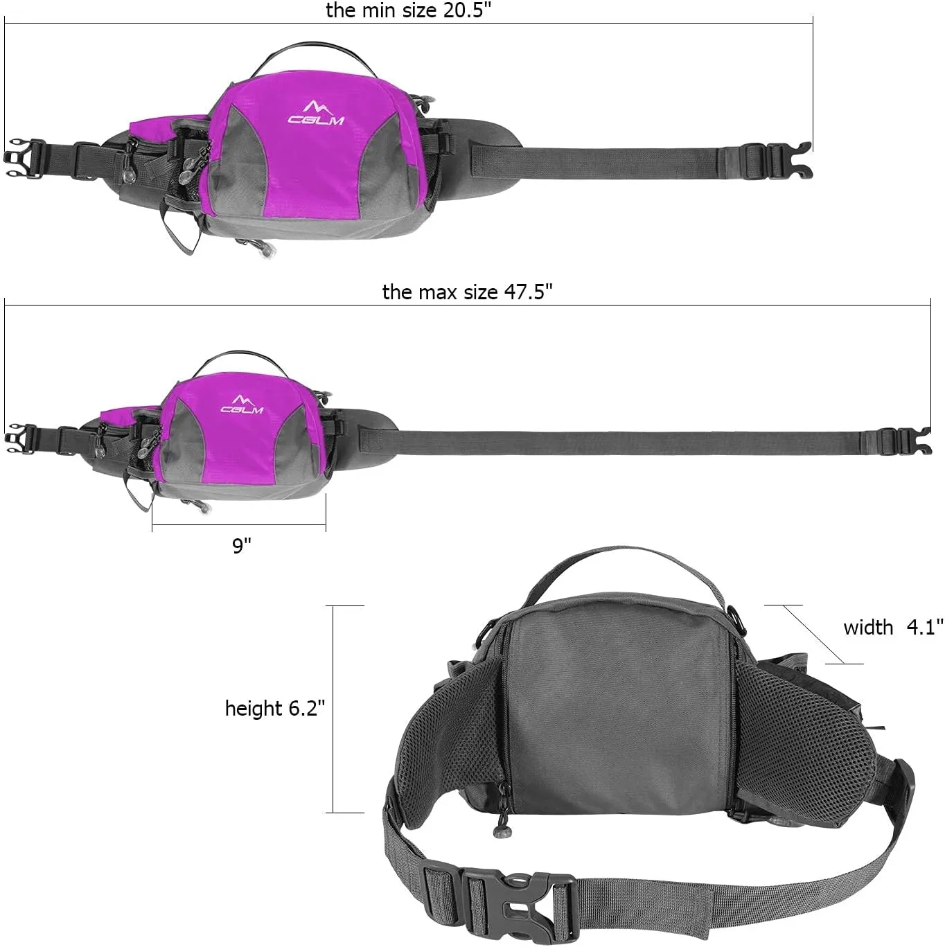 Hiking Fanny Pack Waist Bag with Water Bottle Holder for Men Women Outdoors Walking Running Lumbar Pack Fit iPhone iPod Samsung Phones (Purple004)