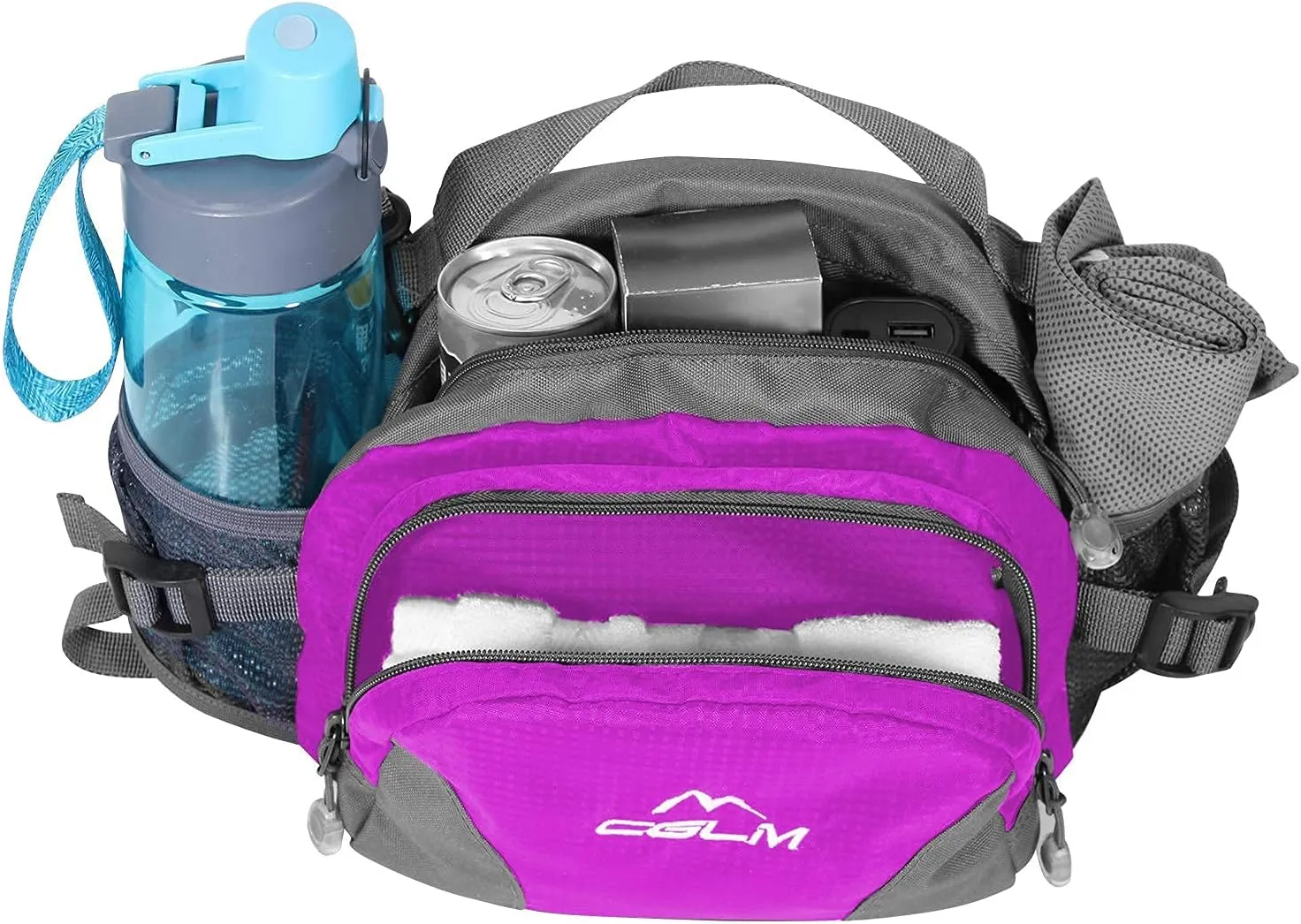 Hiking Fanny Pack Waist Bag with Water Bottle Holder for Men Women Outdoors Walking Running Lumbar Pack Fit iPhone iPod Samsung Phones (Purple004)