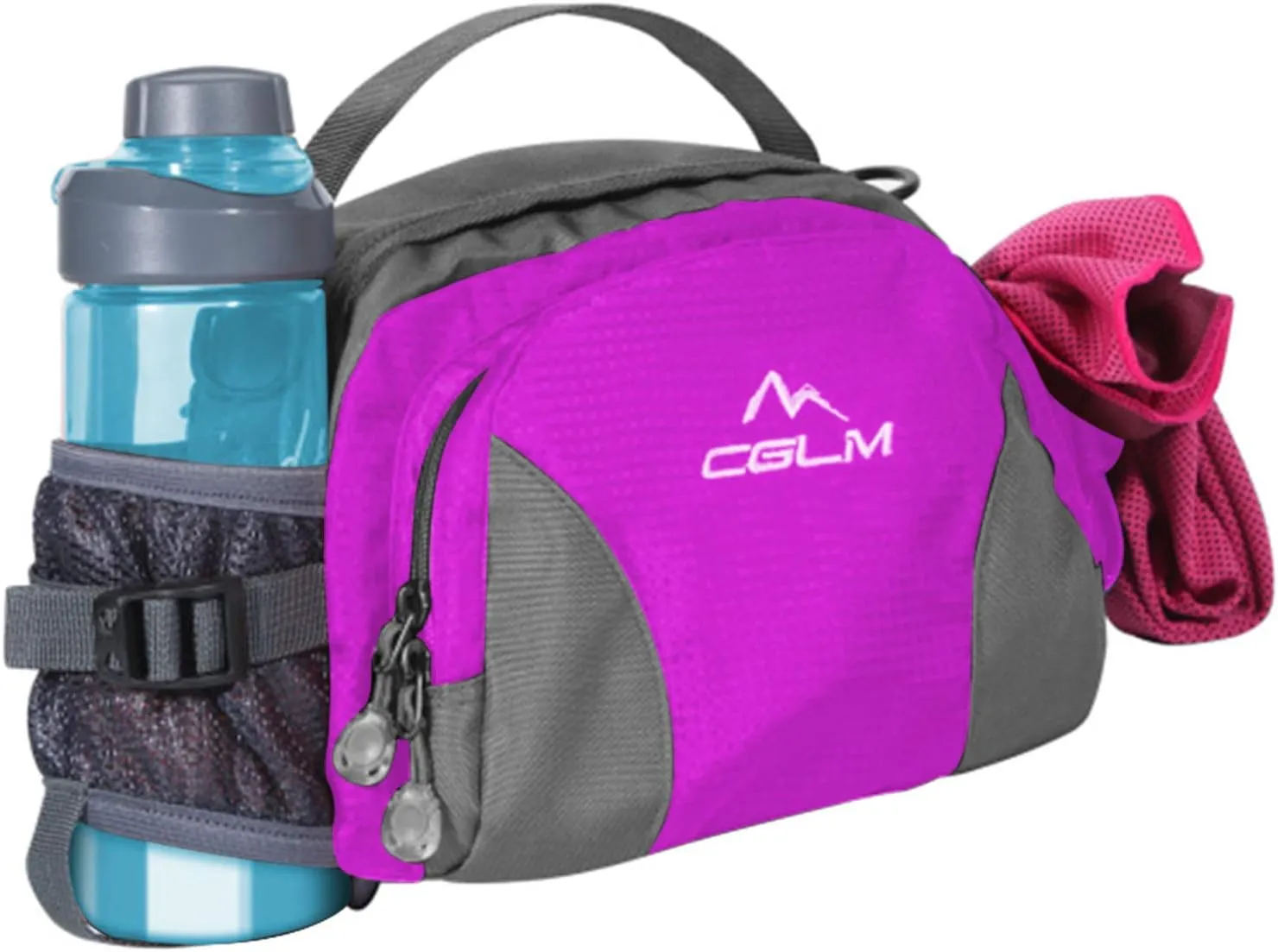 Hiking Fanny Pack Waist Bag with Water Bottle Holder for Men Women Outdoors Walking Running Lumbar Pack Fit iPhone iPod Samsung Phones (Purple004)