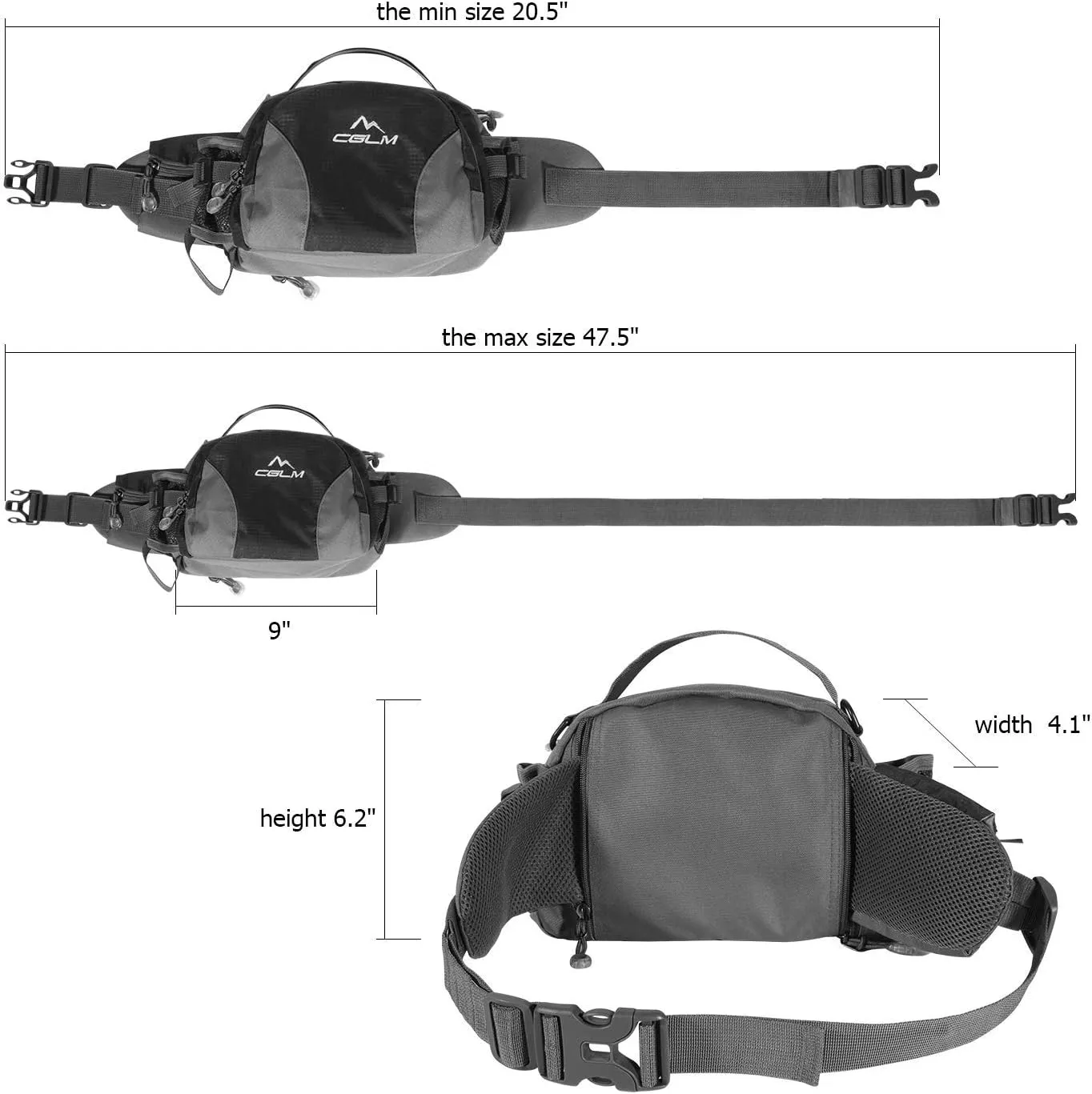 Hiking Fanny Pack with Water Bottle Holder for Men Women Waist Bag Running Waist Pack Running Belt Lumbar Pack Waterproof for Outdoor Travel Cycling Climbing Walking for iPhone Samsung Phones Black