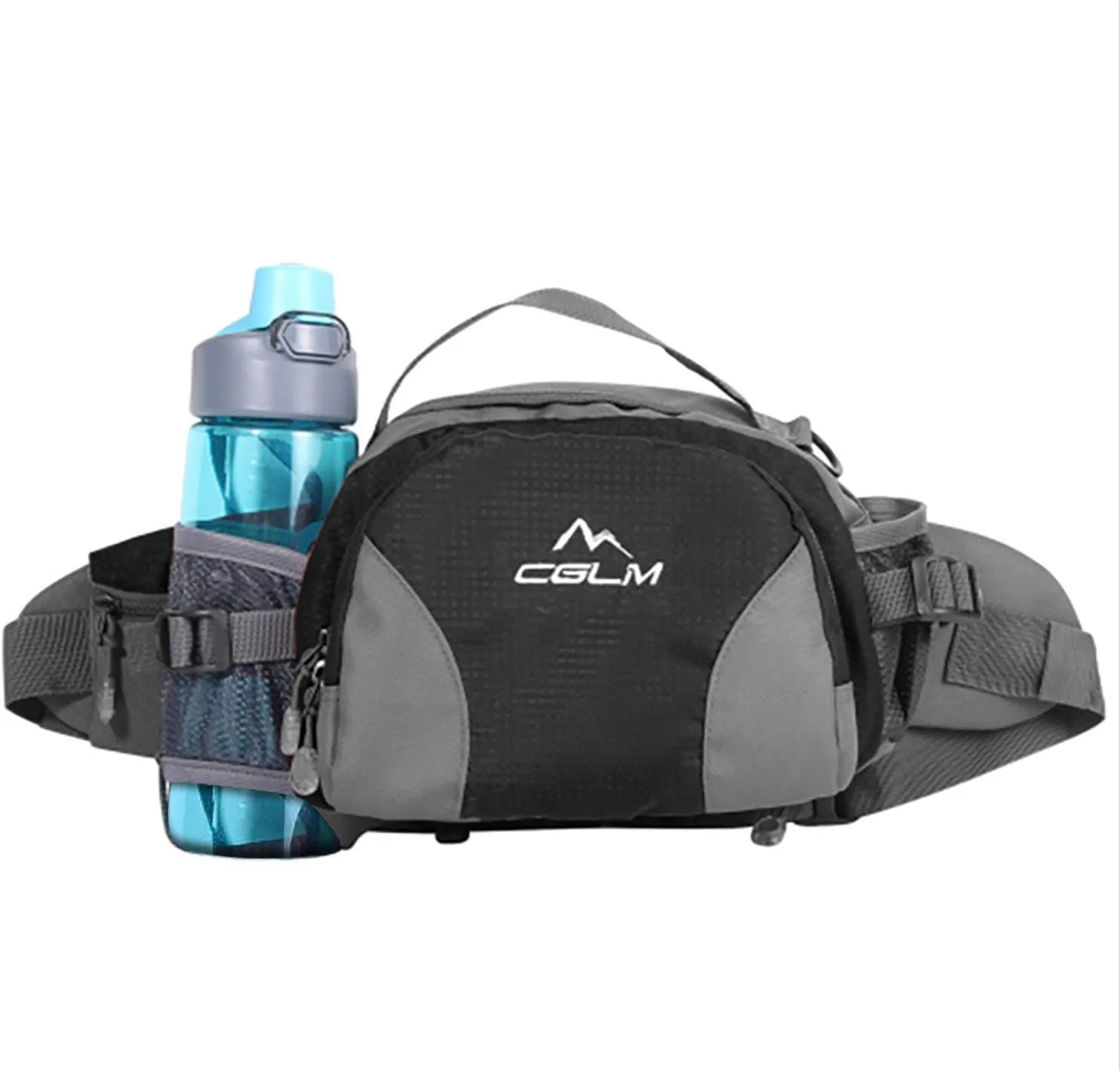 Hiking Fanny Pack with Water Bottle Holder for Men Women Waist Bag Running Waist Pack Running Belt Lumbar Pack Waterproof for Outdoor Travel Cycling Climbing Walking for iPhone Samsung Phones Black