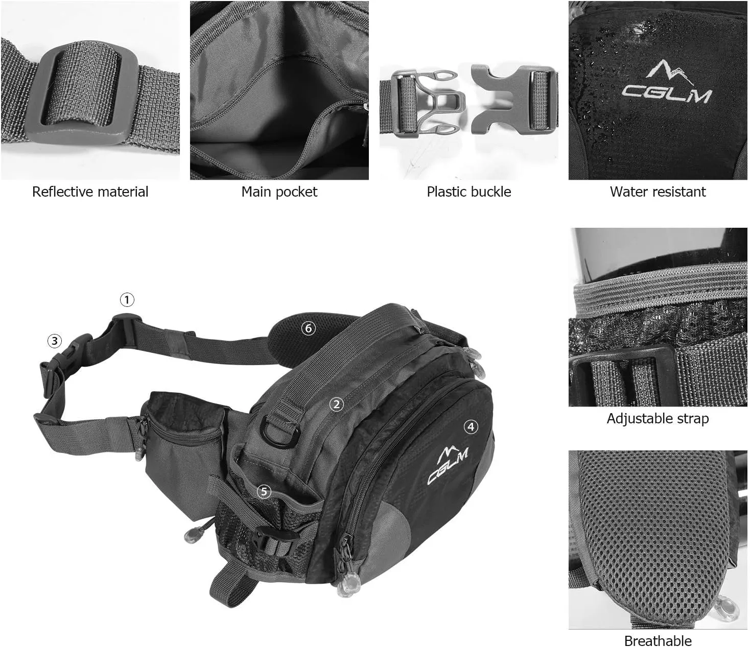 Hiking Fanny Pack with Water Bottle Holder for Men Women Waist Bag Running Waist Pack Running Belt Lumbar Pack Waterproof for Outdoor Travel Cycling Climbing Walking for iPhone Samsung Phones Black