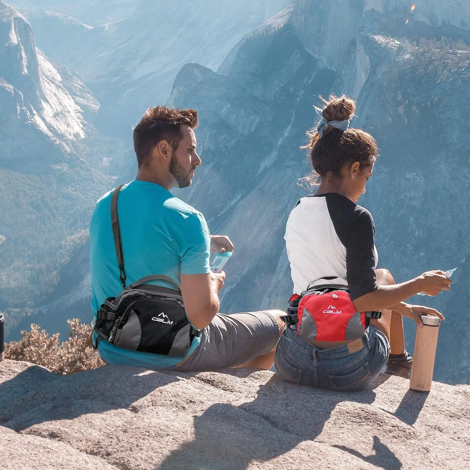 Hiking Fanny Pack with Water Bottle Holder for Men Women Waist Bag Running Waist Pack Running Belt Lumbar Pack Waterproof for Outdoor Travel Cycling Climbing Walking for iPhone Samsung Phones Black