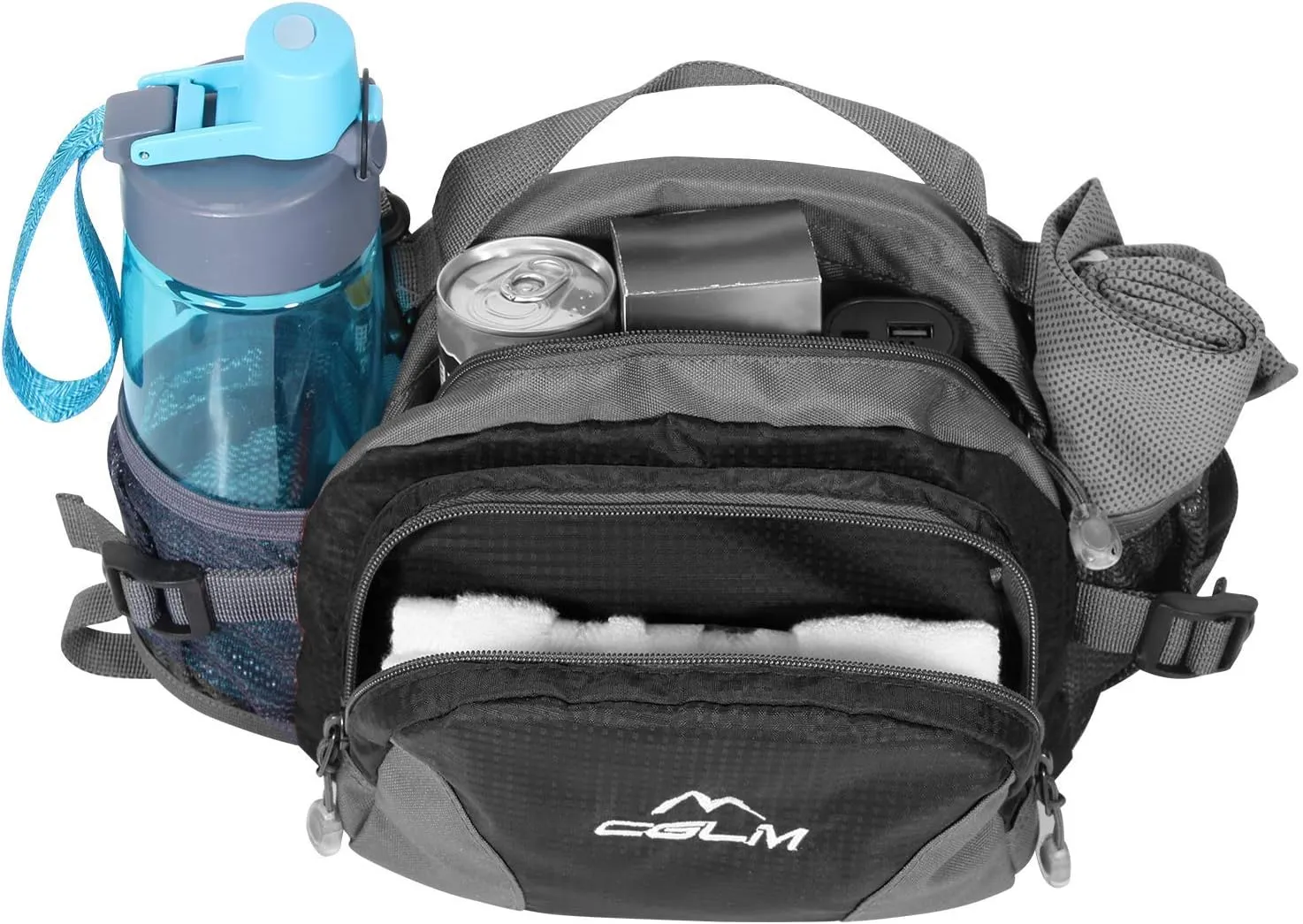 Hiking Fanny Pack with Water Bottle Holder for Men Women Waist Bag Running Waist Pack Running Belt Lumbar Pack Waterproof for Outdoor Travel Cycling Climbing Walking for iPhone Samsung Phones Black