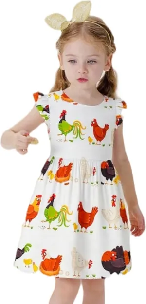 HILEELANG Little Girl Short Sleeve Dress Easter Cotton Casual Applique Tunic Shirt Dresses