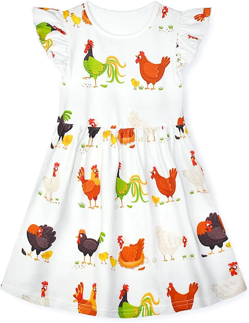 HILEELANG Little Girl Short Sleeve Dress Easter Cotton Casual Applique Tunic Shirt Dresses