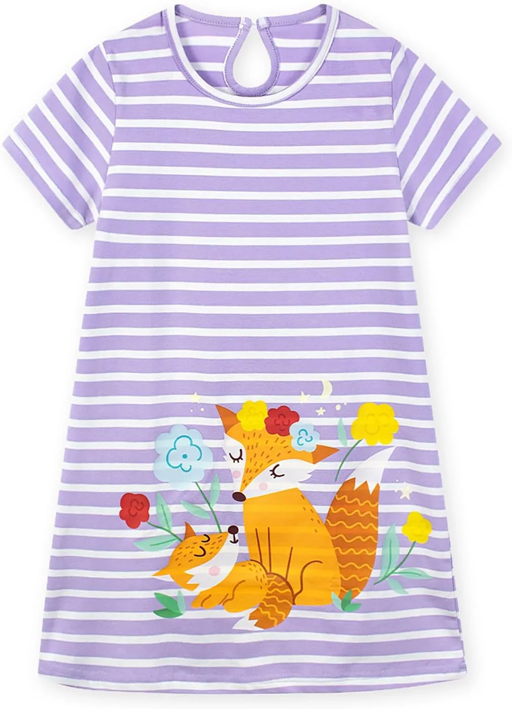 HILEELANG Little Girl Short Sleeve Dress Easter Cotton Casual Applique Tunic Shirt Dresses