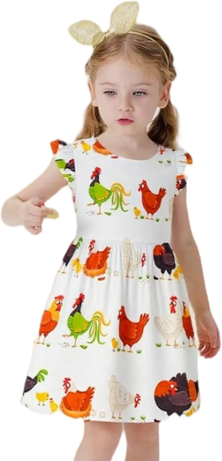 HILEELANG Little Girl Short Sleeve Dress Easter Cotton Casual Applique Tunic Shirt Dresses