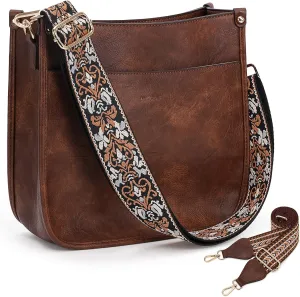 HKCLUF Crossbody Bags for Women Trendy Vegan Leather Hobo Handbags With 2PCS Adjustable Guitar Strap Shoulder Bucket Bags