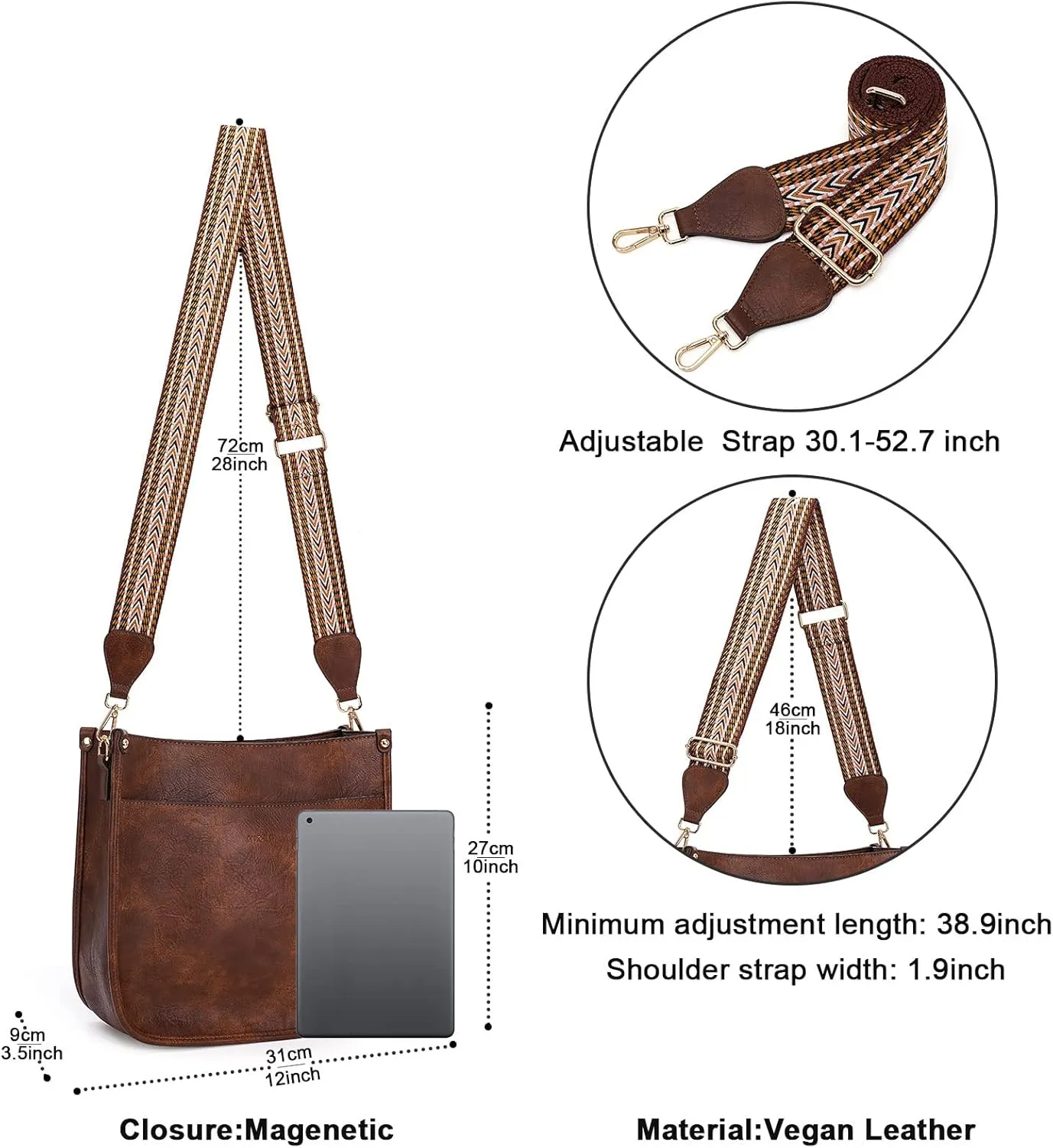 HKCLUF Crossbody Bags for Women Trendy Vegan Leather Hobo Handbags With 2PCS Adjustable Guitar Strap Shoulder Bucket Bags