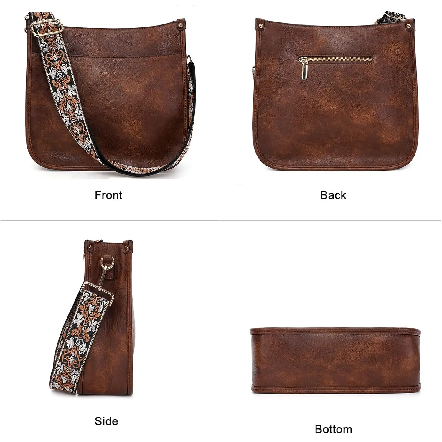 HKCLUF Crossbody Bags for Women Trendy Vegan Leather Hobo Handbags With 2PCS Adjustable Guitar Strap Shoulder Bucket Bags