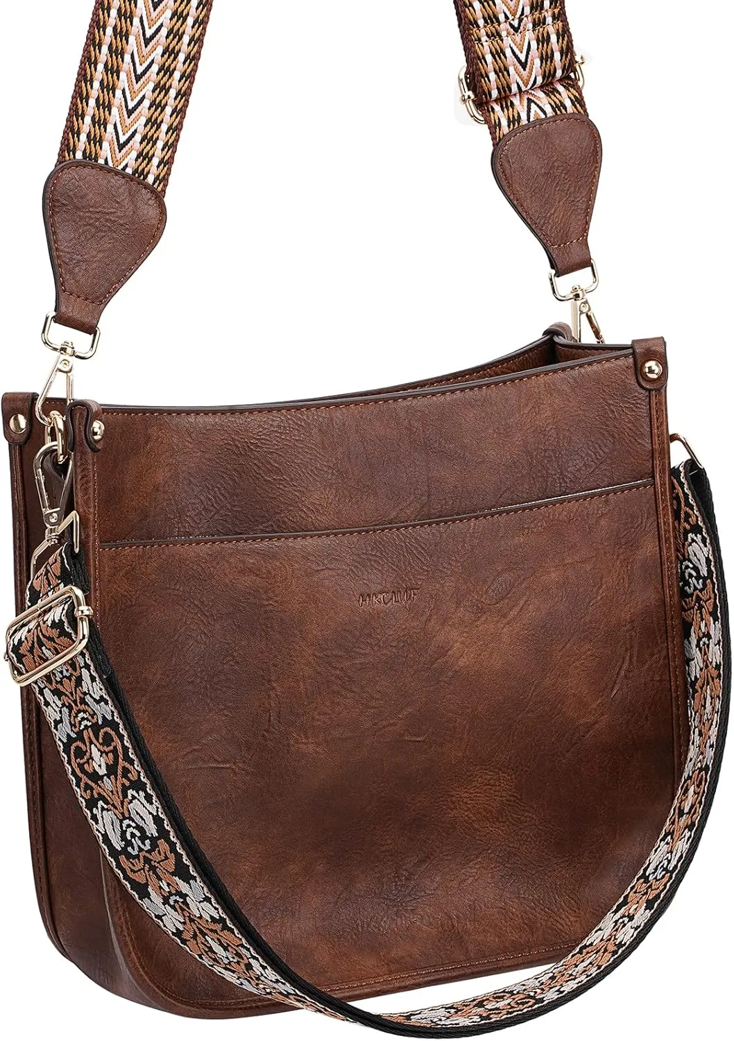 HKCLUF Crossbody Bags for Women Trendy Vegan Leather Hobo Handbags With 2PCS Adjustable Guitar Strap Shoulder Bucket Bags