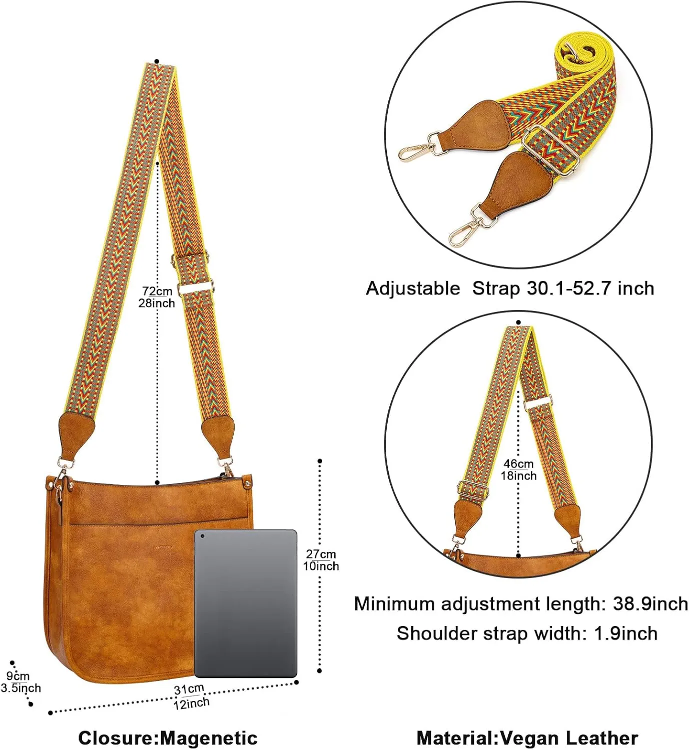 HKCLUF Vegan Leather Crossbody Bags Purse for Women Trendy Tassel Hobo Handbag Women With 2PCS Adjustable Guitar Strap